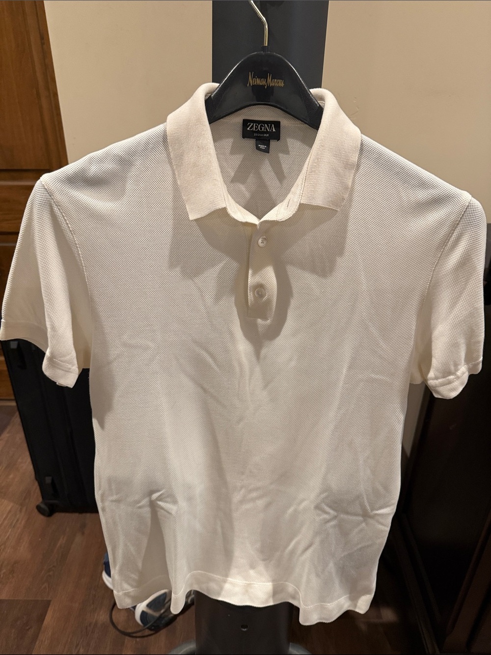 Zegna Men's White Silk Short-Sleeve Polo 46
